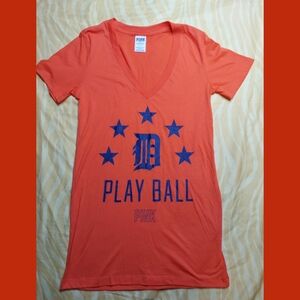 Victorias Secret PINK Detroit Tigers Orange And Blue play ball tee Shirt